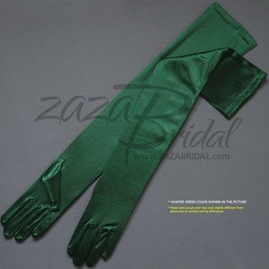 23.5″ Long Shiny Stretch Satin Dress Gloves Opera Length 16BL-Hunter Green